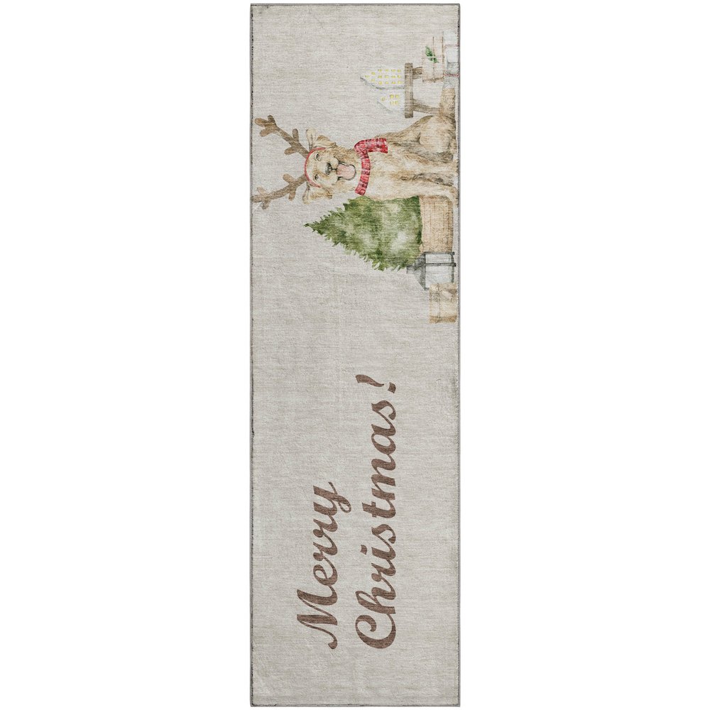 Luxury Washable Indoor/Outdoor Merry & Bright Beige 2'3" x 7'6" Runner Rug. Picture 1