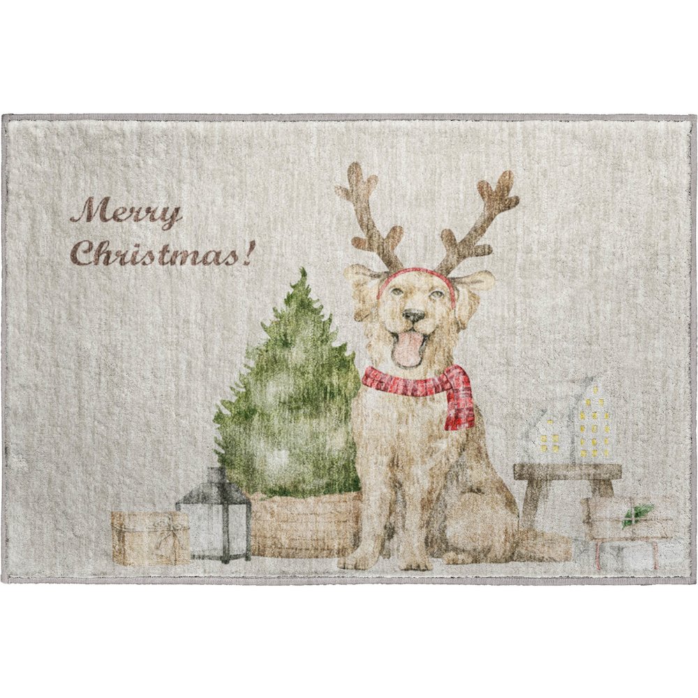 Luxury Washable Indoor/Outdoor Merry & Bright Beige 1'8" x 2'6" Rug. Picture 1