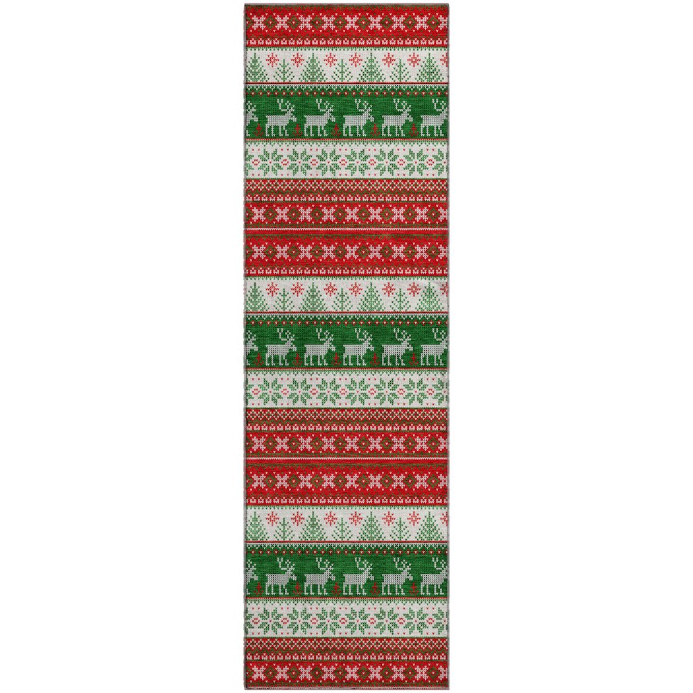 Luxury Washable Indoor/Outdoor Merry & Bright Red 2'3" x 7'6" Runner Rug. Picture 1