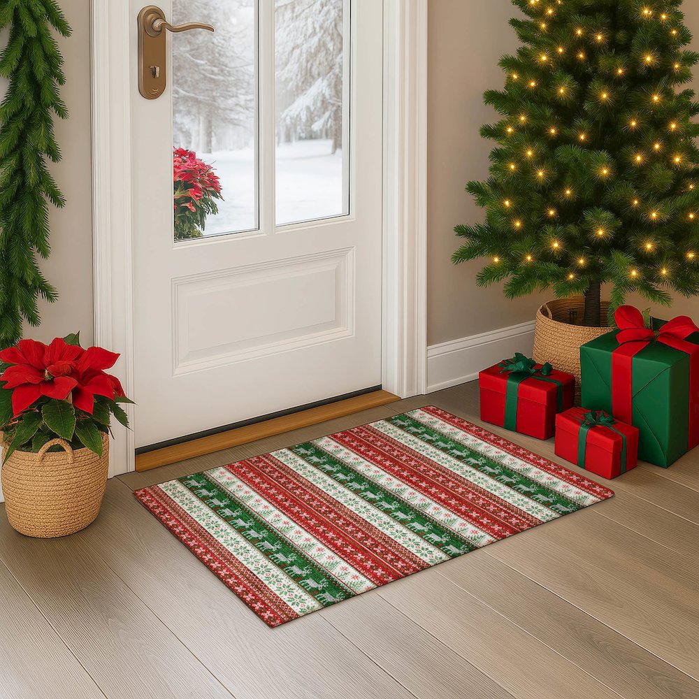 Luxury Washable Indoor/Outdoor Merry & Bright Red 1'8" x 2'6" Rug. Picture 5