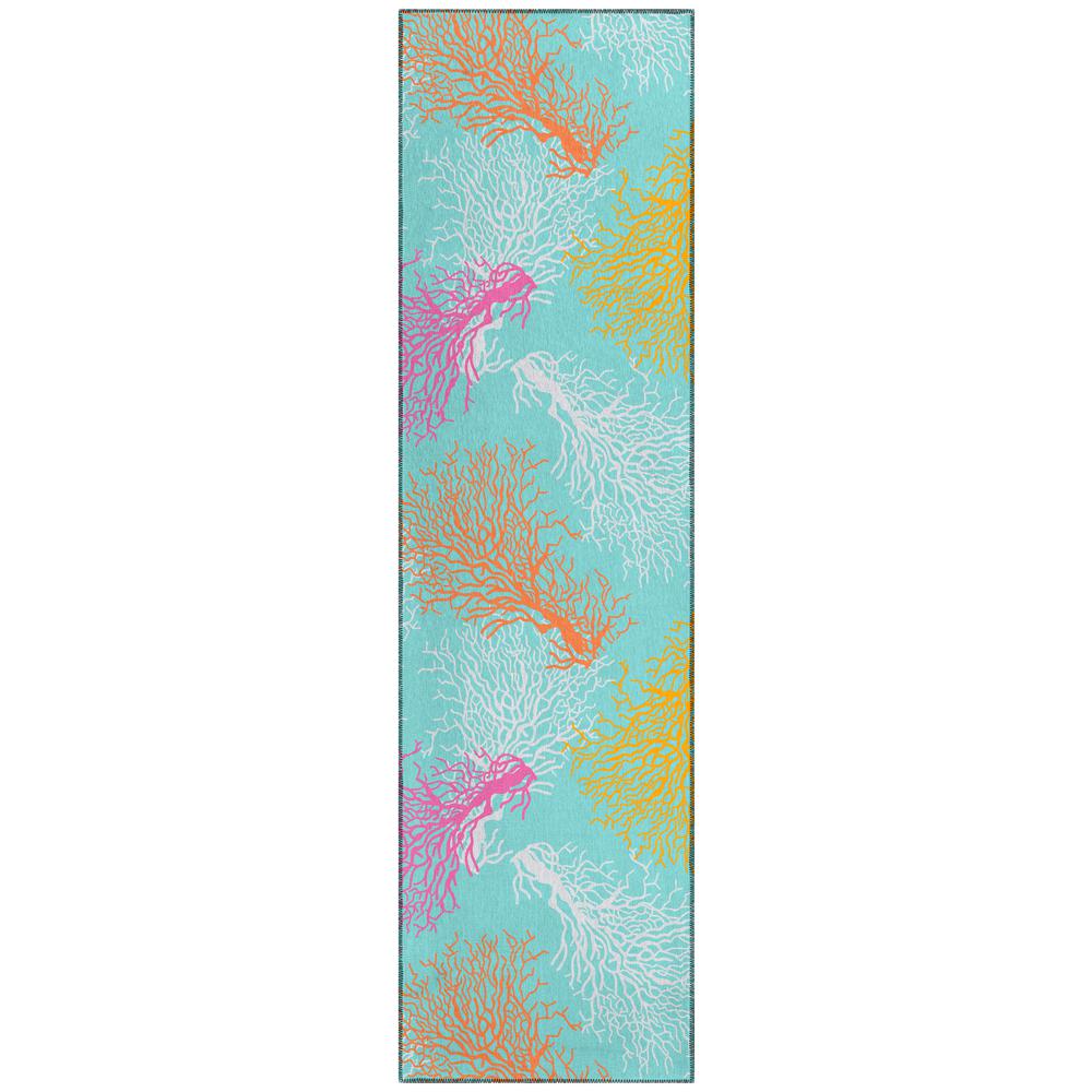 Indoor/Outdoor Surfside ASR33 Aqua Washable 2'3" x 7'6" Runner Rug. Picture 1