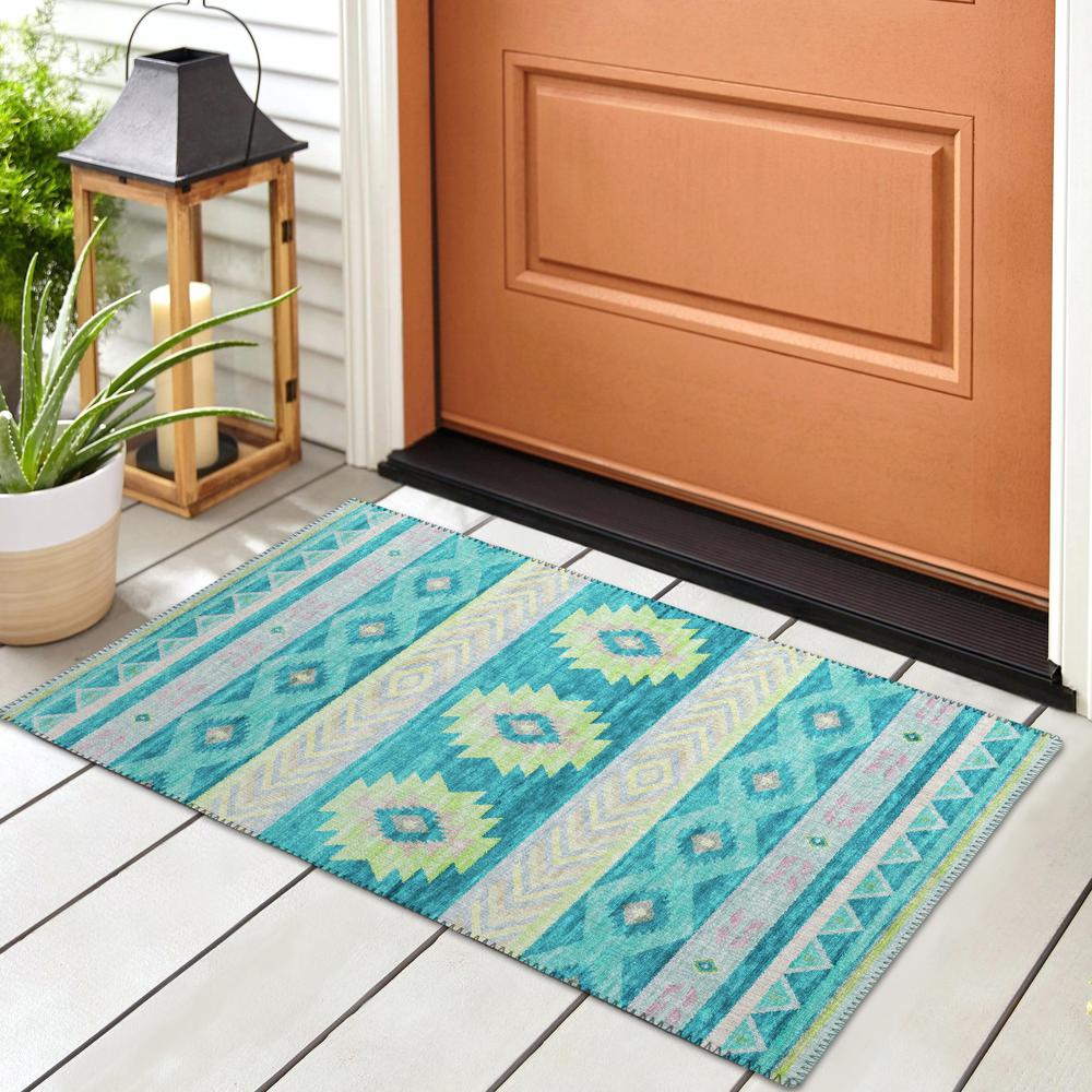 Indoor/Outdoor Sonora ASO33 Peacock Washable 1'8" x 2'6" Rug. Picture 2