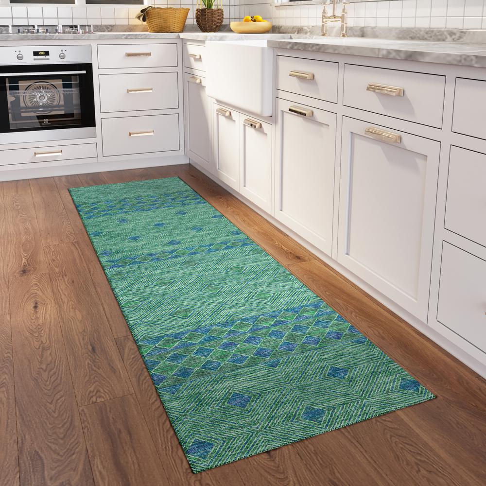 Yuma Green Transitional Southwest 2'3" x 7'6" Runner Rug Green AYU31. Picture 1