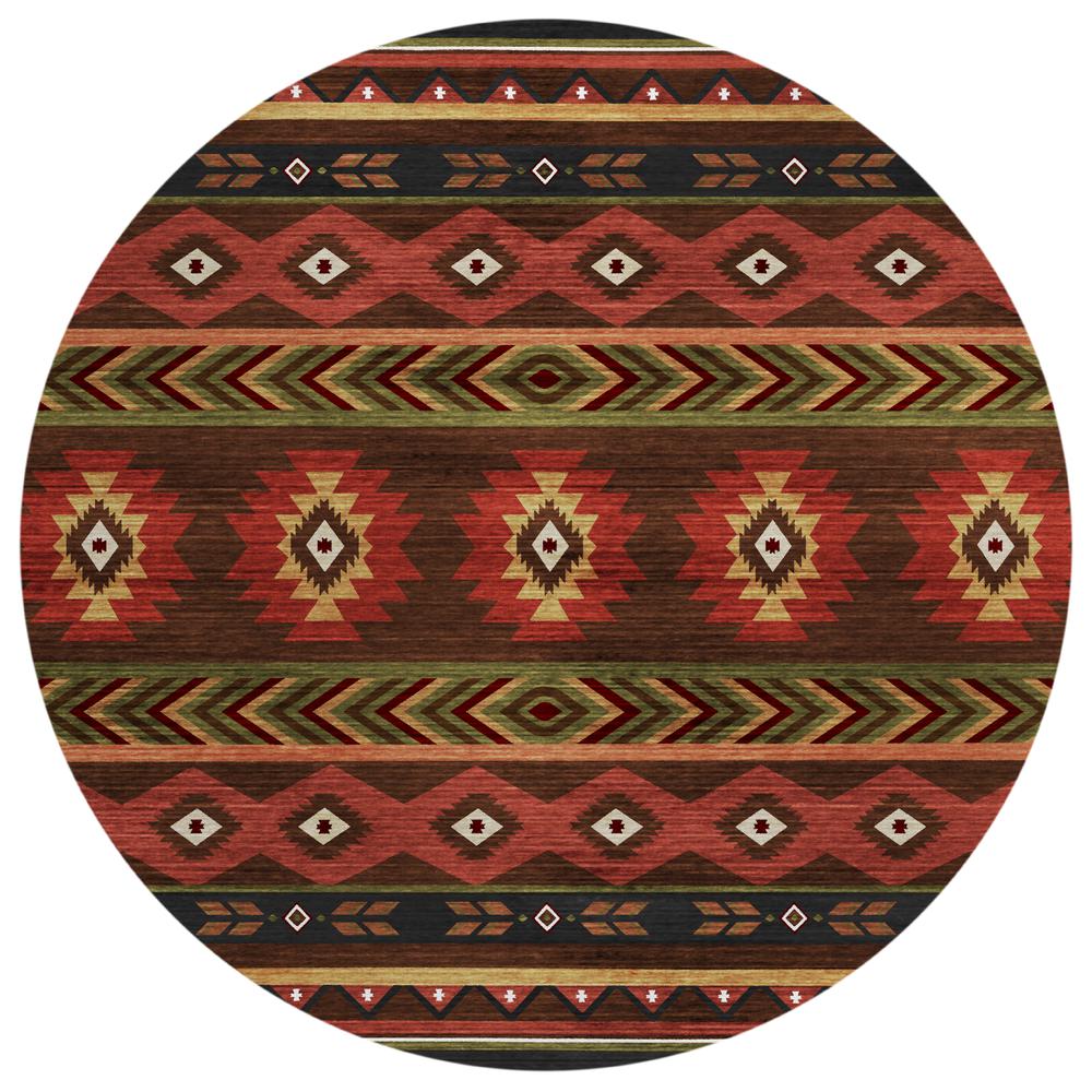 Indoor/Outdoor Sonora ASO33 Brown Washable 8' x 8' Round Rug. Picture 1