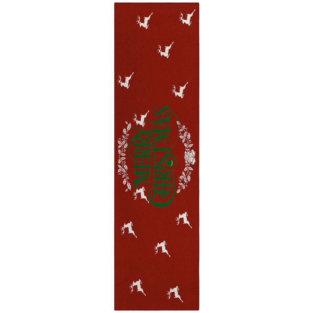 Indoor/Outdoor Cozy Winter ACW36 Red Washable 2'3" x 7'6" Runner Rug. Picture 1