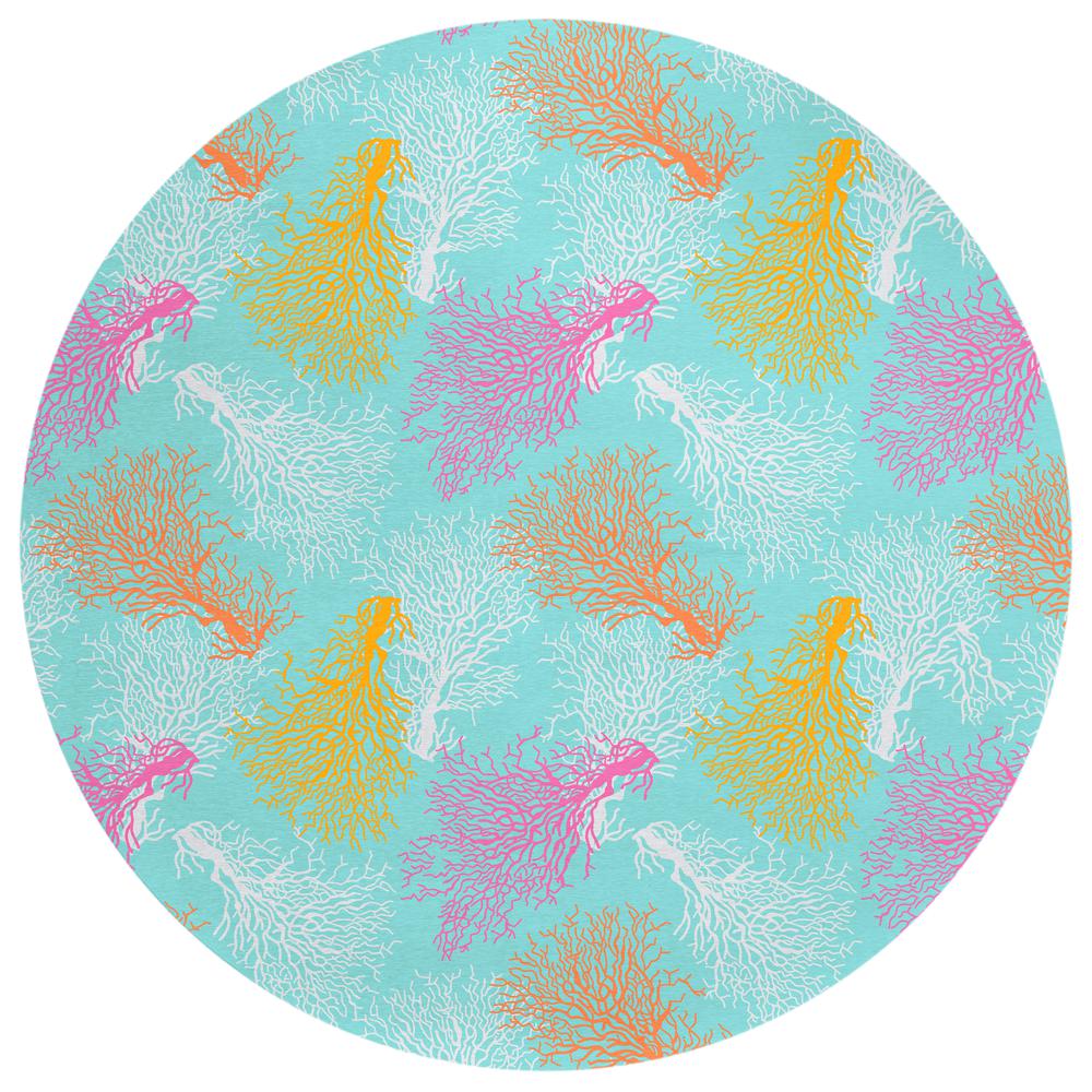 Indoor/Outdoor Surfside ASR33 Aqua Washable 8' x 8' Round Rug. Picture 1