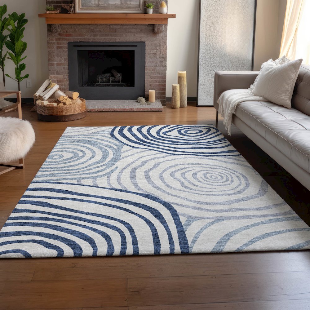 Machine Washable Indoor/Outdoor Neo Blue 2'6" x 3'10" Rug. Picture 5