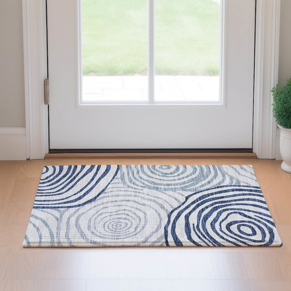 Machine Washable Indoor/Outdoor Neo Blue 1'8" x 2'6" Rug. Picture 5