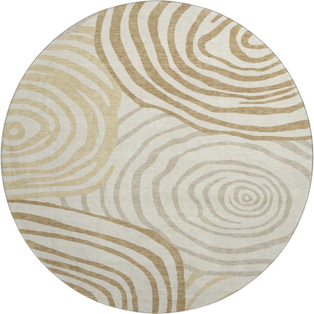 Machine Washable Indoor/Outdoor Neo Gold 8' x 8' Round Rug. Picture 1