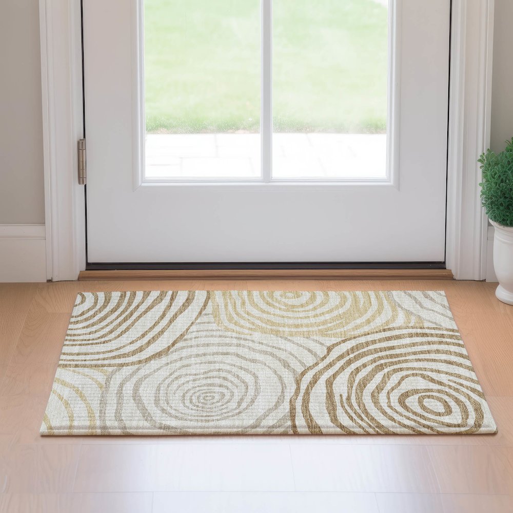 Machine Washable Indoor/Outdoor Neo Gold 1'8" x 2'6" Rug. Picture 5