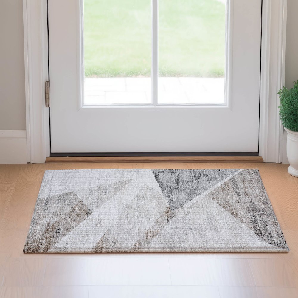 Machine Washable Indoor/Outdoor Neo Silver 1'8" x 2'6" Rug. Picture 5