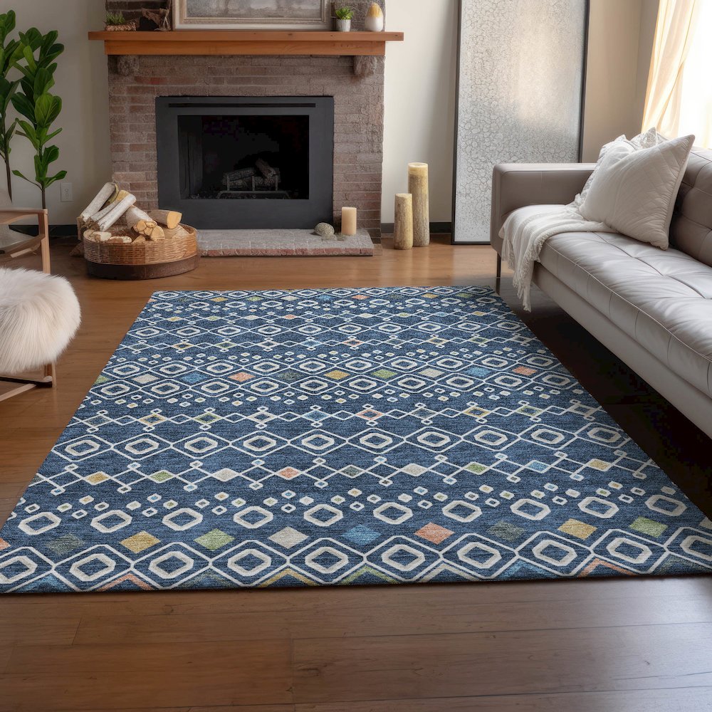 Machine Washable Indoor/Outdoor Neo Navy 2'6" x 3'10" Rug. Picture 5