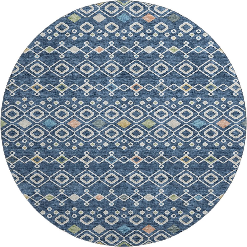 Machine Washable Indoor/Outdoor Neo Navy 8' x 8' Round Rug. Picture 1