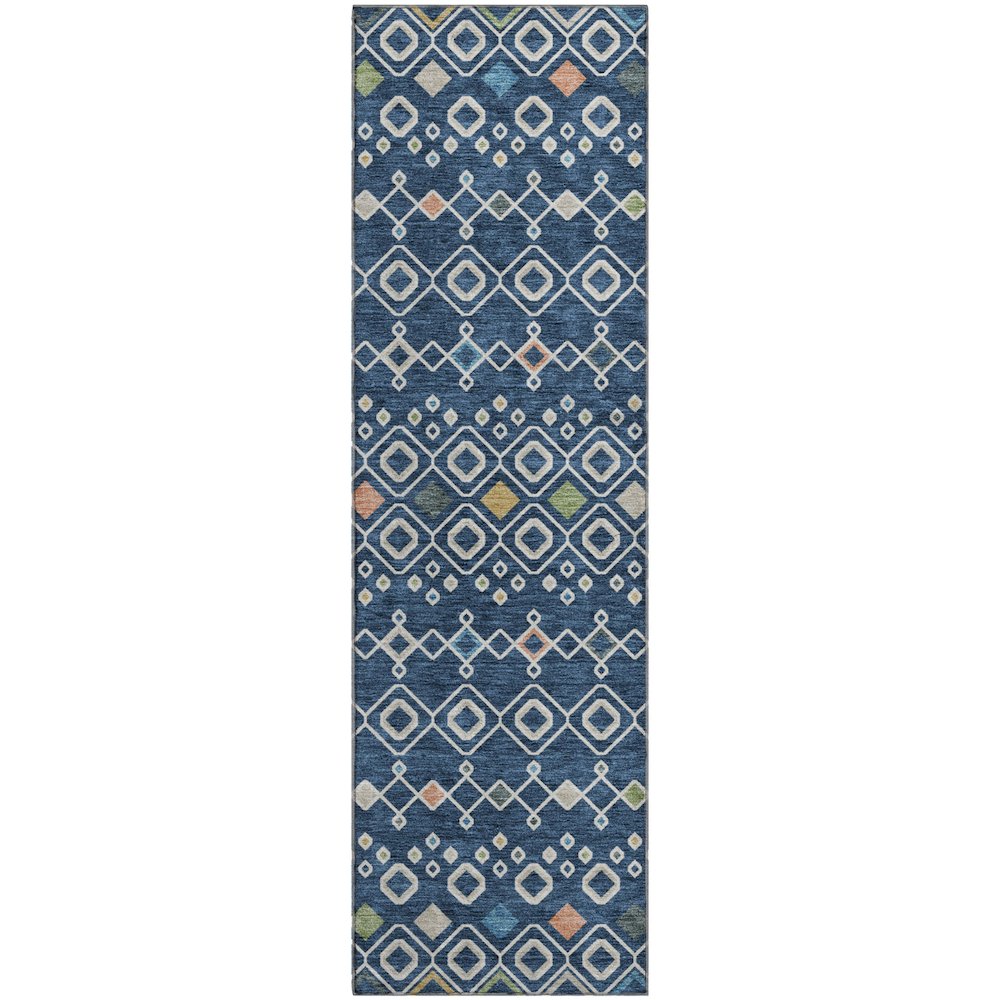 Machine Washable Indoor/Outdoor Neo Navy 2'3" x 7'6" Runner Rug. Picture 1