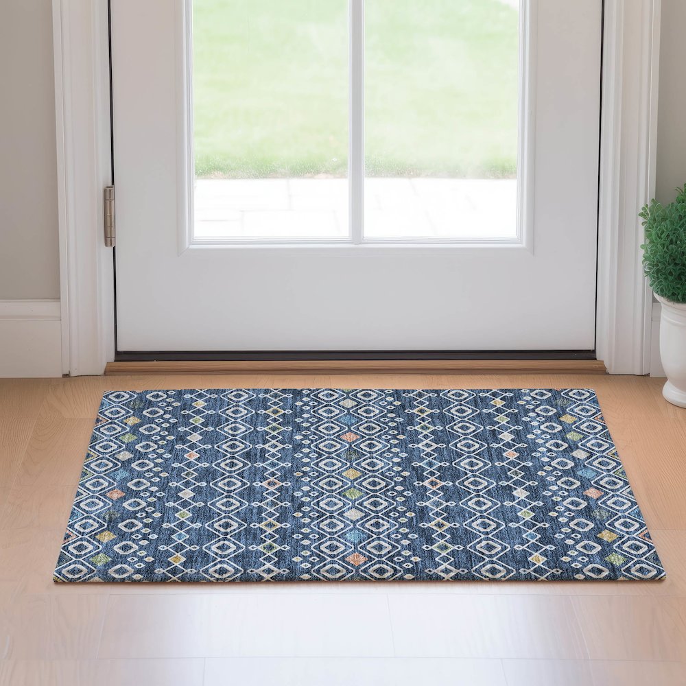 Machine Washable Indoor/Outdoor Neo Navy 1'8" x 2'6" Rug. Picture 5