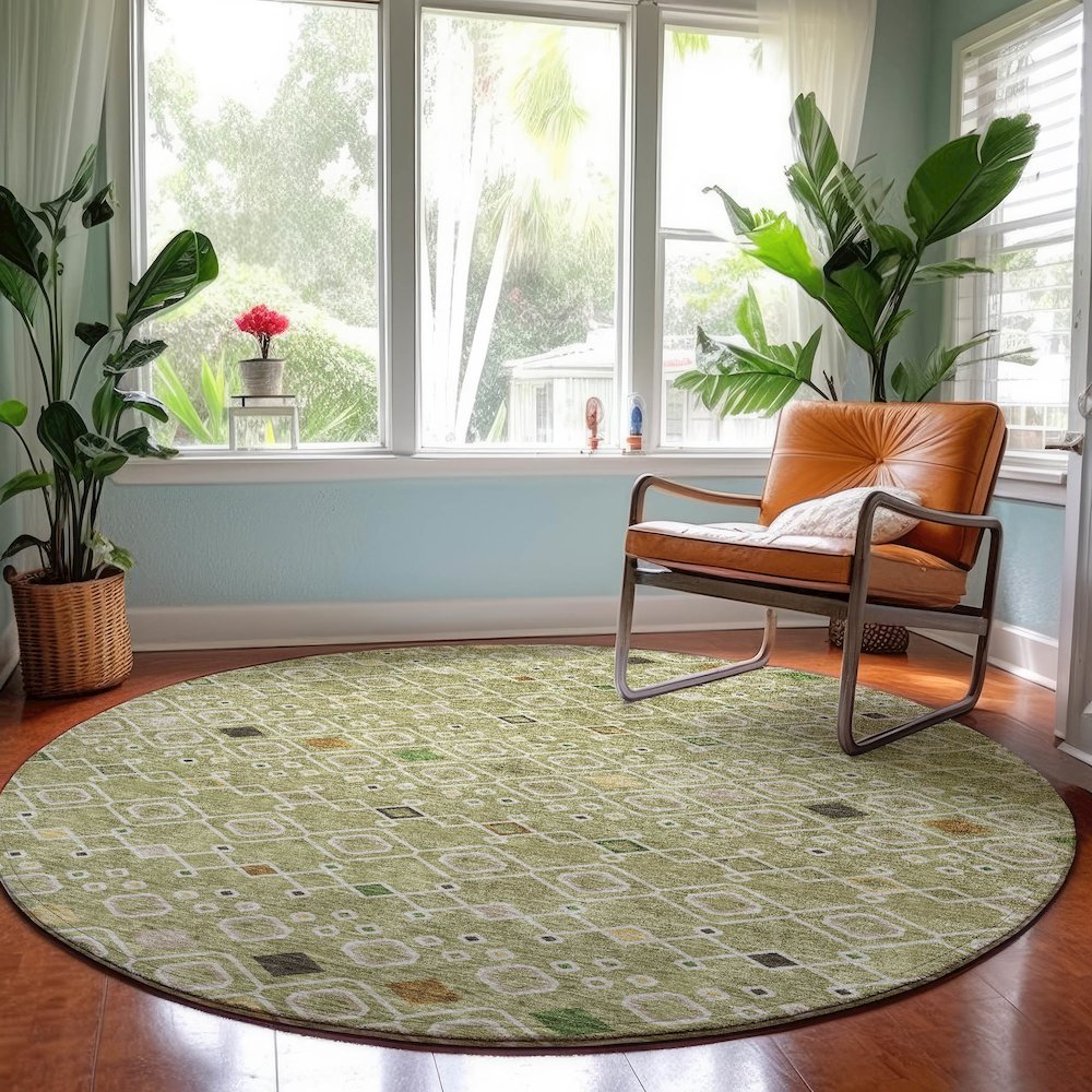 Machine Washable Indoor/Outdoor Neo Sage 8' x 8' Round Rug. Picture 5