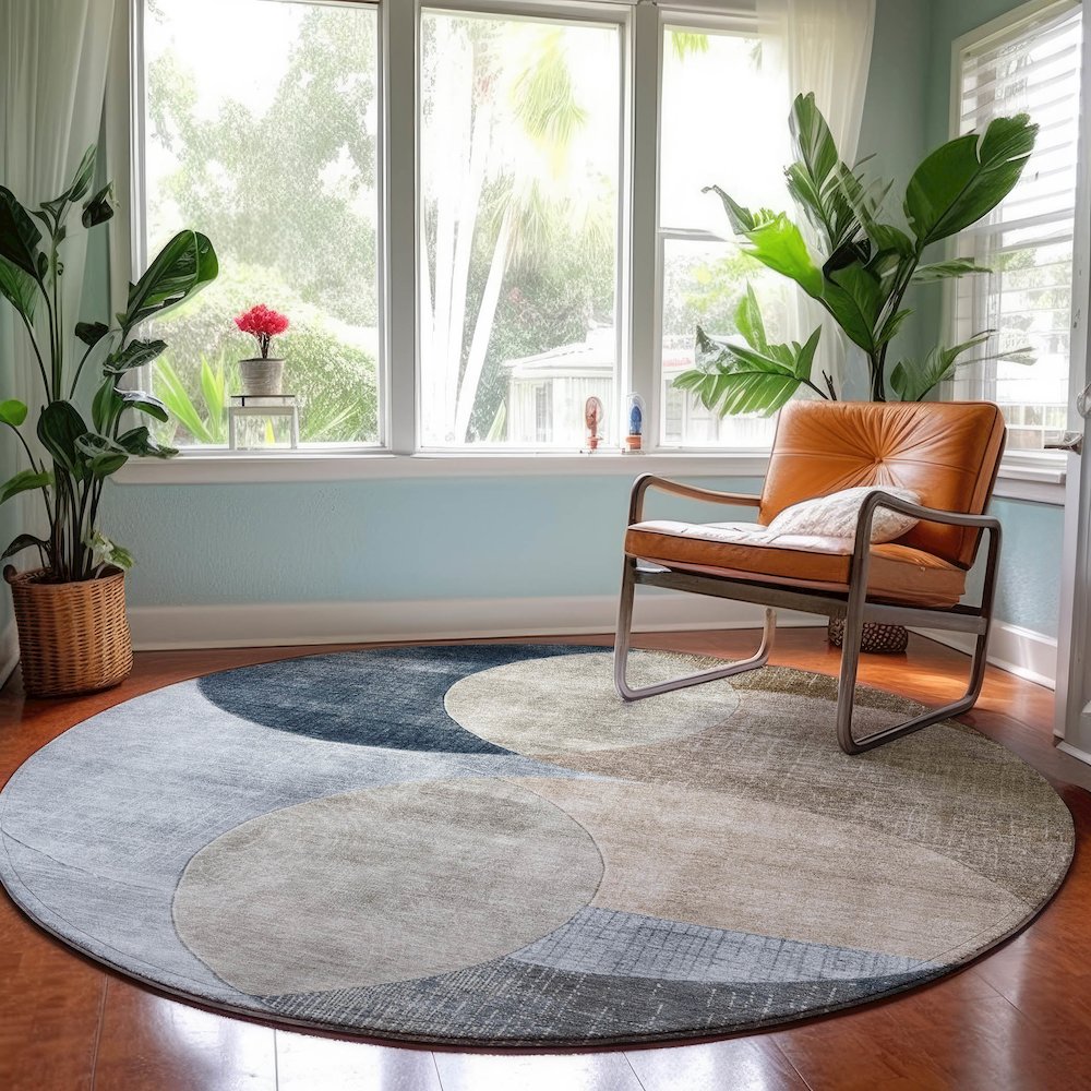 Machine Washable Indoor/Outdoor Neo Sky 8' x 8' Round Rug. Picture 5