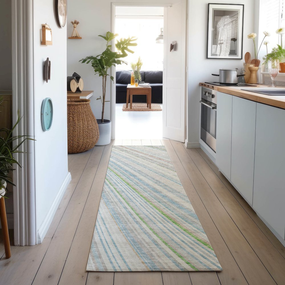 Machine Washable Indoor/Outdoor Neo Ivory 2'3" x 7'6" Runner Rug. Picture 5