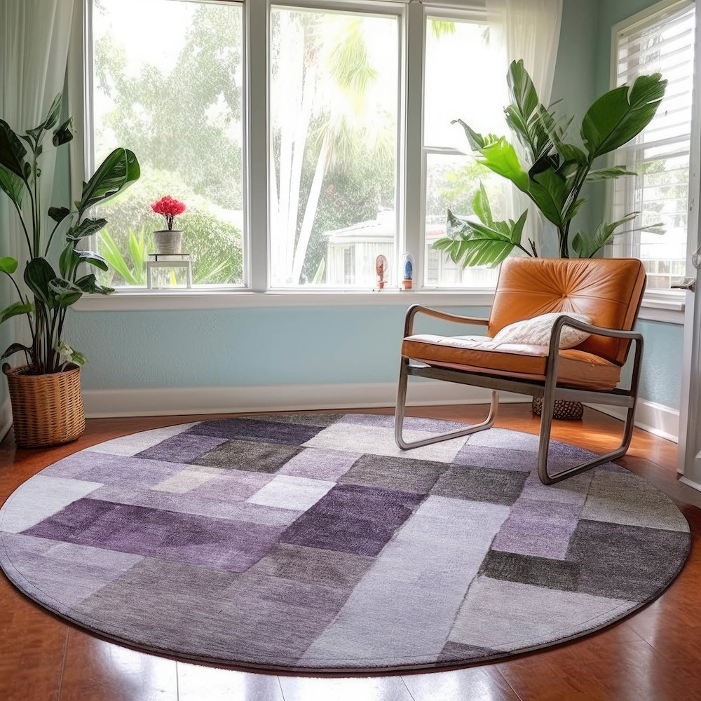 Machine Washable Indoor/Outdoor Neo Eggplant 8' x 8' Round Rug. Picture 5