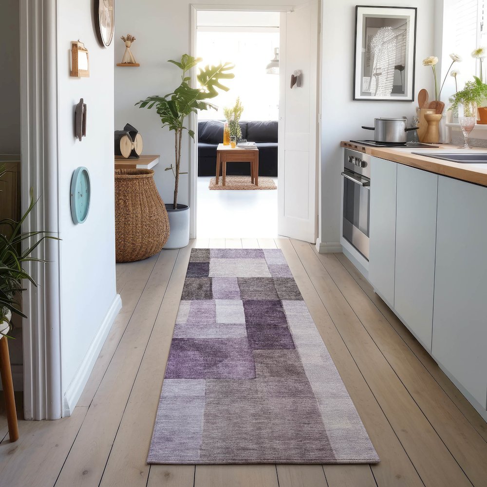 Machine Washable Indoor/Outdoor Neo Eggplant 2'3" x 7'6" Runner Rug. Picture 5