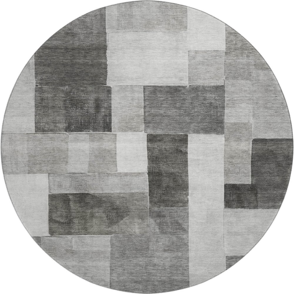Machine Washable Indoor/Outdoor Neo Pewter 8' x 8' Round Rug. Picture 1