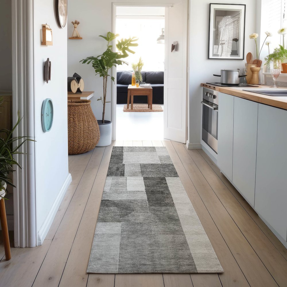 Machine Washable Indoor/Outdoor Neo Pewter 2'3" x 7'6" Runner Rug. Picture 5