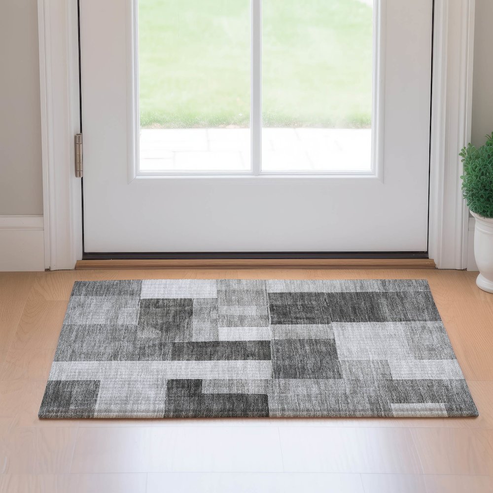Machine Washable Indoor/Outdoor Neo Pewter 1'8" x 2'6" Rug. Picture 5