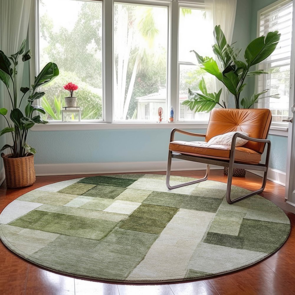 Machine Washable Indoor/Outdoor Neo Sage 8' x 8' Round Rug. Picture 5