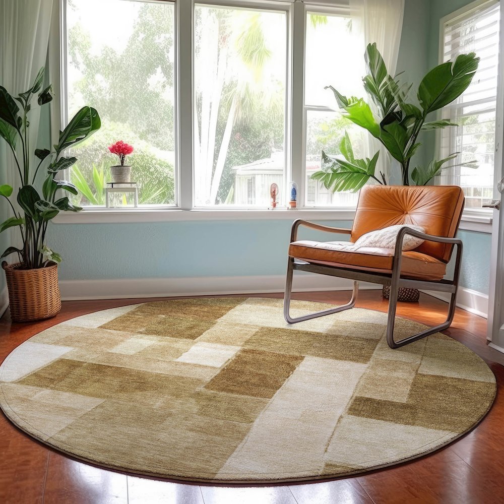 Machine Washable Indoor/Outdoor Neo Terracotta 8' x 8' Round Rug. Picture 5
