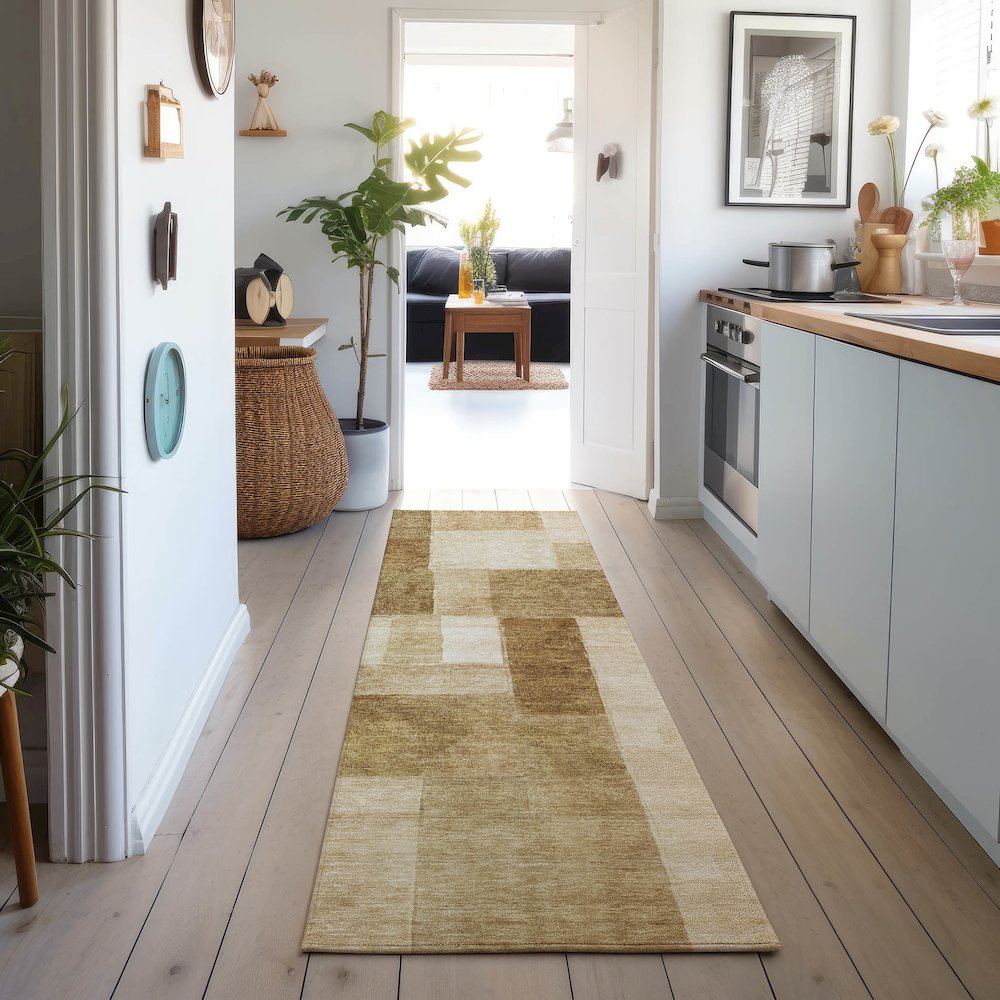 Machine Washable Indoor/Outdoor Neo Terracotta 2'3" x 7'6" Runner Rug. Picture 5