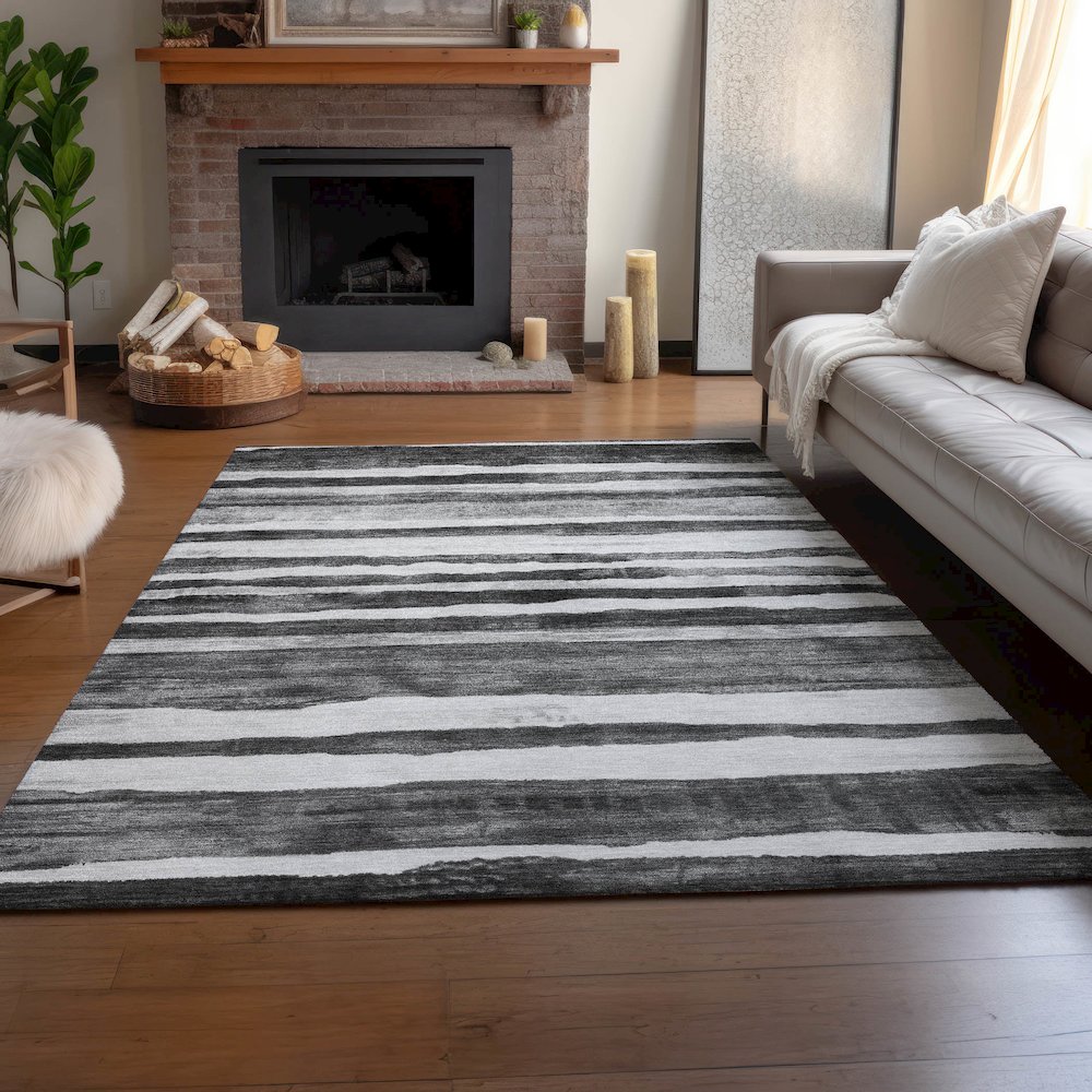 Machine Washable Indoor/Outdoor Neo Charcoal 2'6" x 3'10" Rug. Picture 5