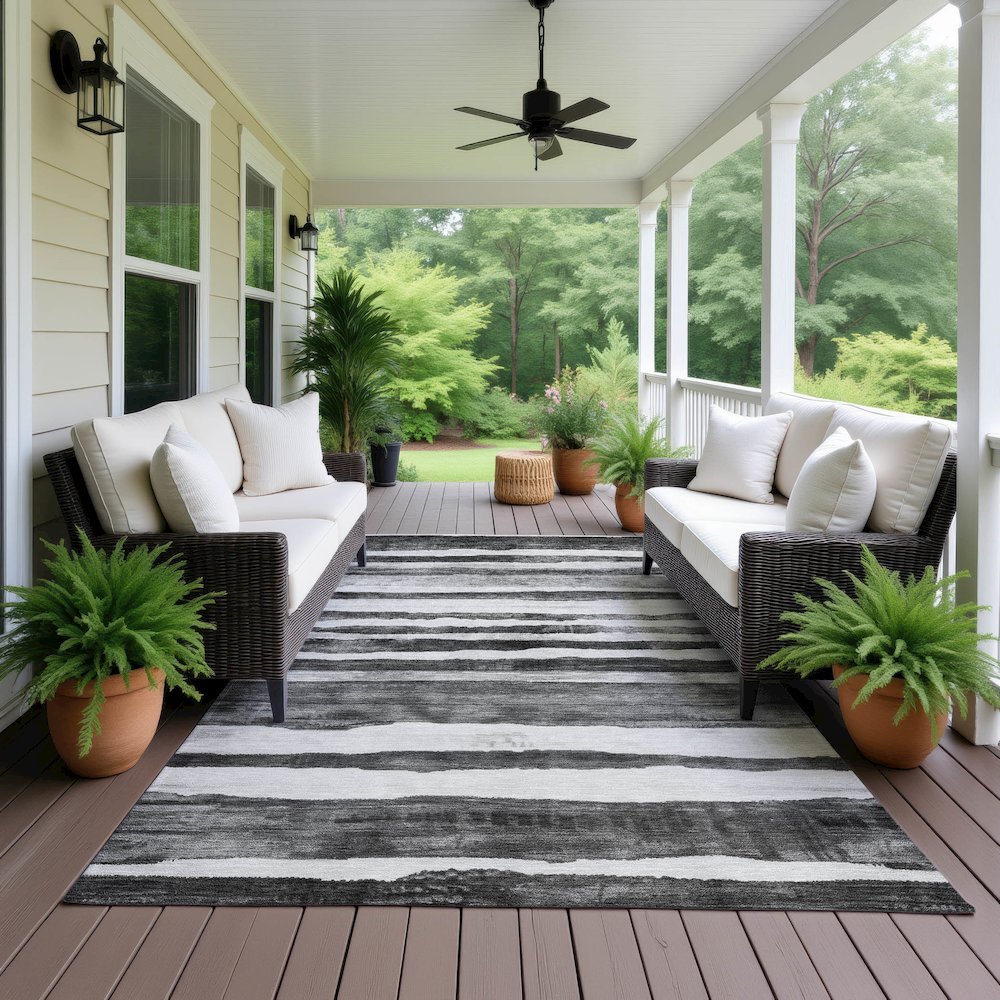 Machine Washable Indoor/Outdoor Neo Charcoal 2'6" x 3'10" Rug. Picture 6