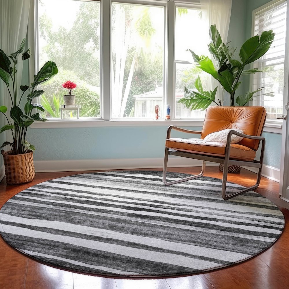 Machine Washable Indoor/Outdoor Neo Charcoal 8' x 8' Round Rug. Picture 5