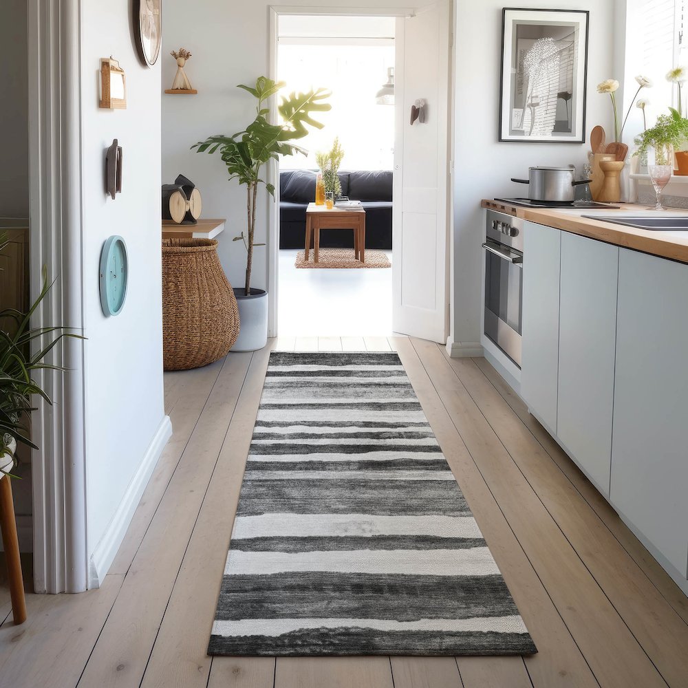 Machine Washable Indoor/Outdoor Neo Charcoal 2'3" x 7'6" Runner Rug. Picture 5