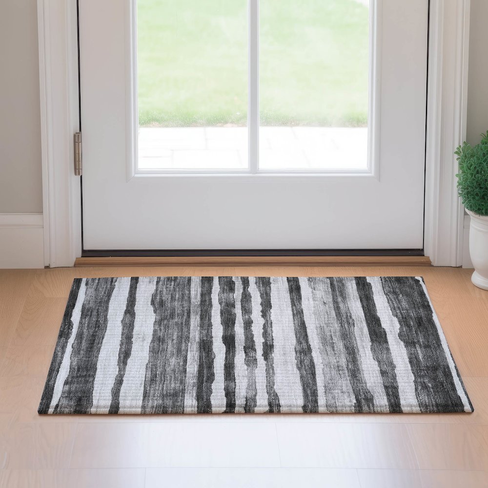 Machine Washable Indoor/Outdoor Neo Charcoal 1'8" x 2'6" Rug. Picture 5