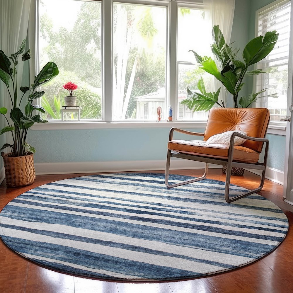 Machine Washable Indoor/Outdoor Neo Denim 8' x 8' Round Rug. Picture 5