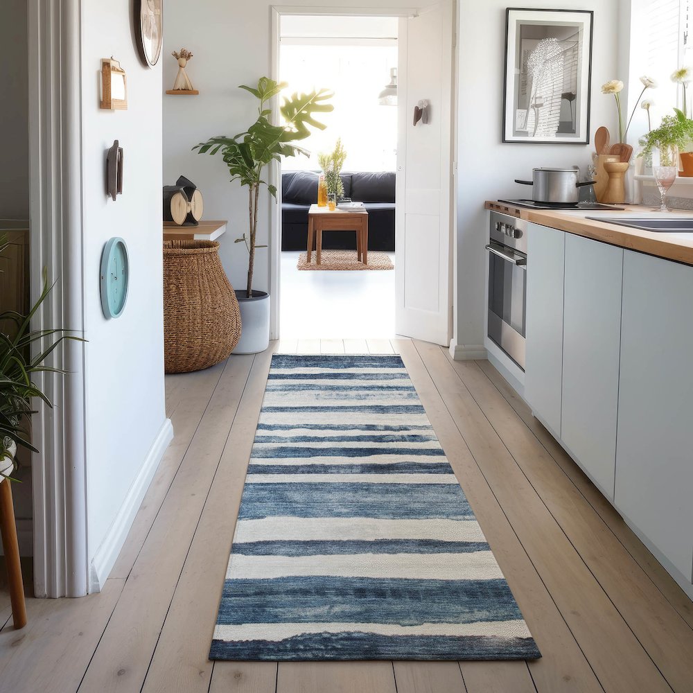 Machine Washable Indoor/Outdoor Neo Denim 2'3" x 7'6" Runner Rug. Picture 5