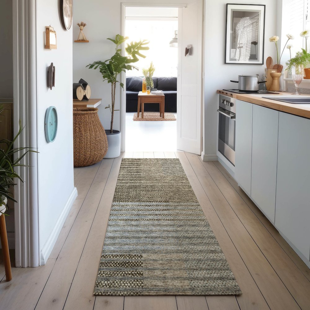 Machine Washable Indoor/Outdoor Neo Taupe 2'3" x 7'6" Runner Rug. Picture 5