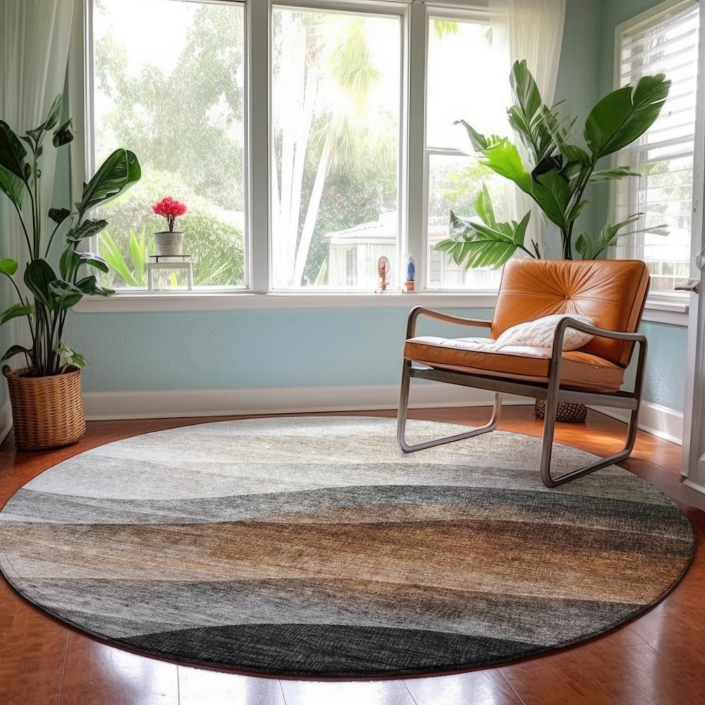 Machine Washable Indoor/Outdoor Neo Khaki 8' x 8' Round Rug. Picture 5