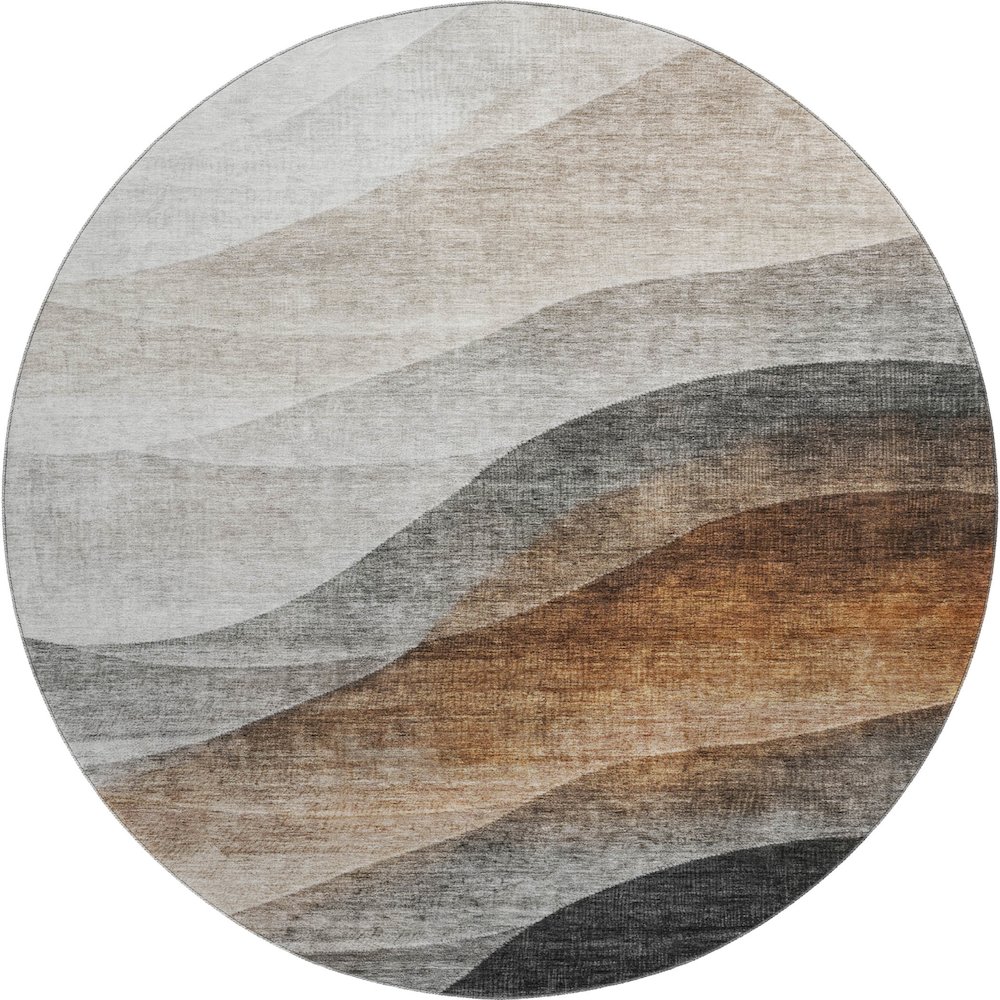 Machine Washable Indoor/Outdoor Neo Khaki 8' x 8' Round Rug. Picture 1