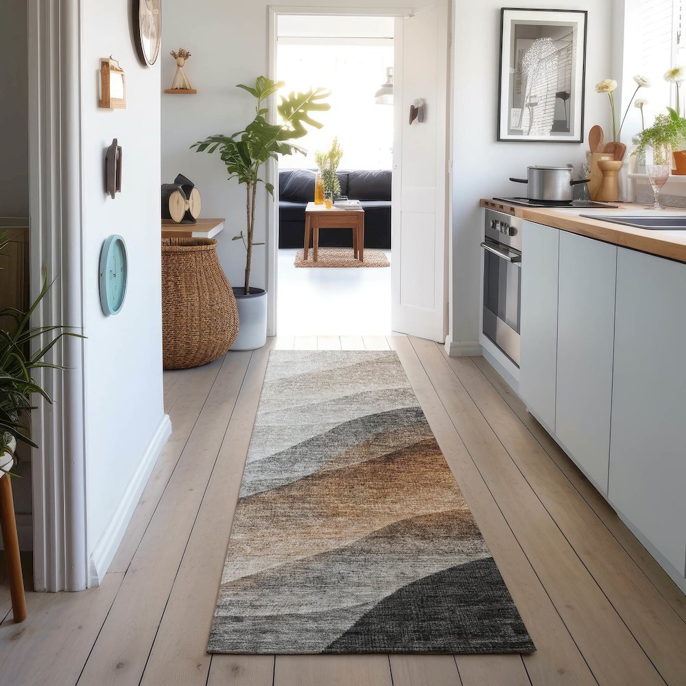 Machine Washable Indoor/Outdoor Neo Khaki 2'3" x 7'6" Runner Rug. Picture 5
