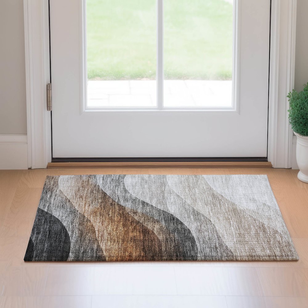 Machine Washable Indoor/Outdoor Neo Khaki 1'8" x 2'6" Rug. Picture 5