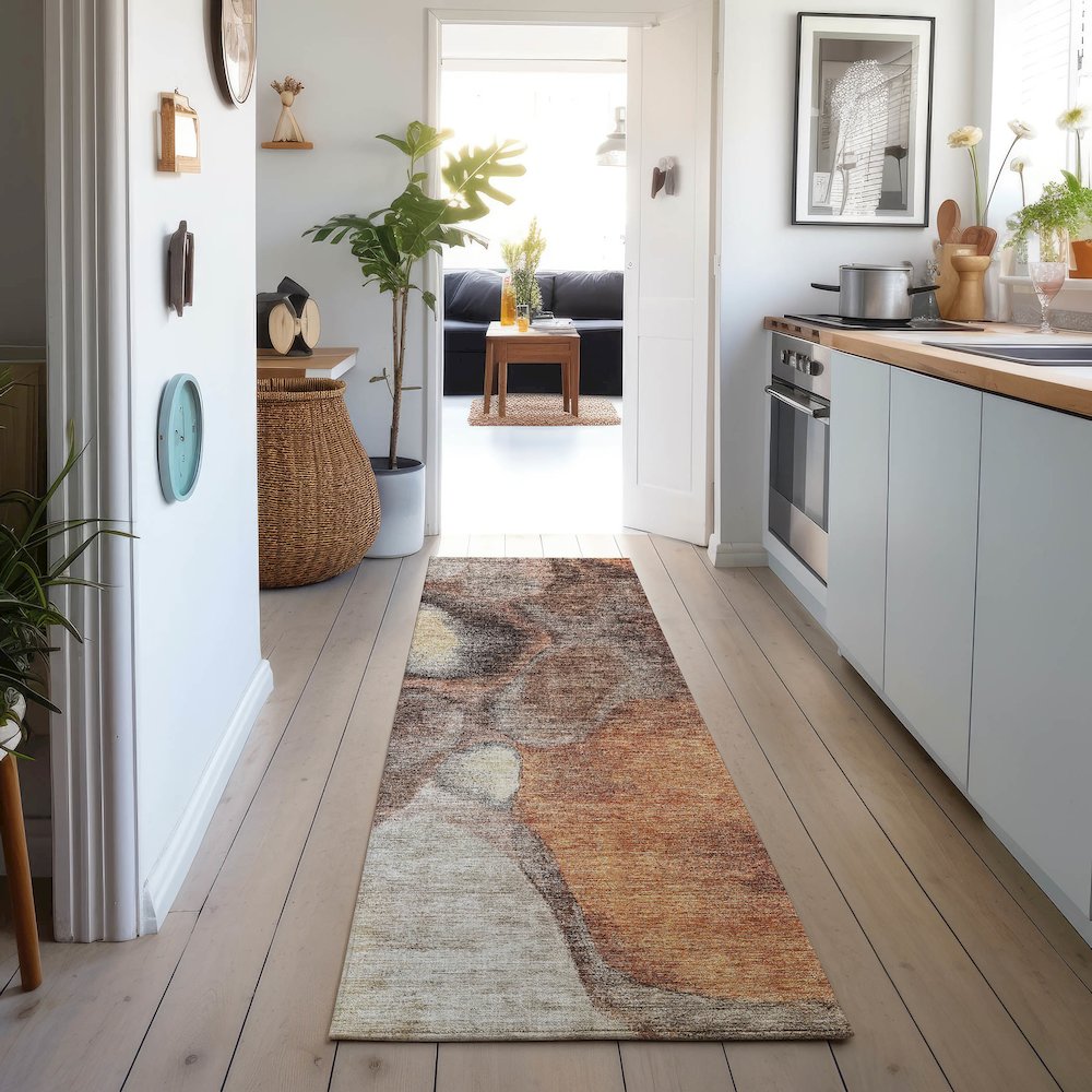 Machine Washable Indoor/Outdoor Neo Coffee 2'3" x 7'6" Runner Rug. Picture 5