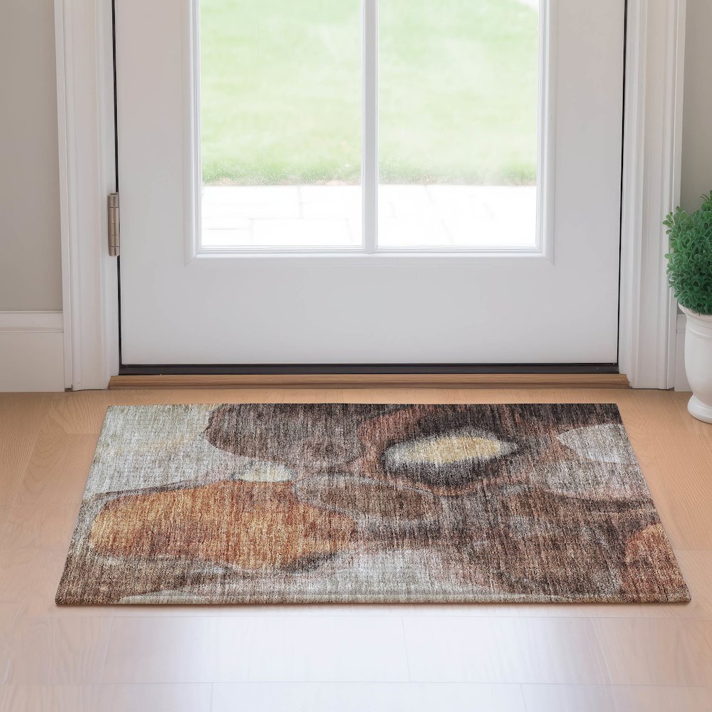 Machine Washable Indoor/Outdoor Neo Coffee 1'8" x 2'6" Rug. Picture 5
