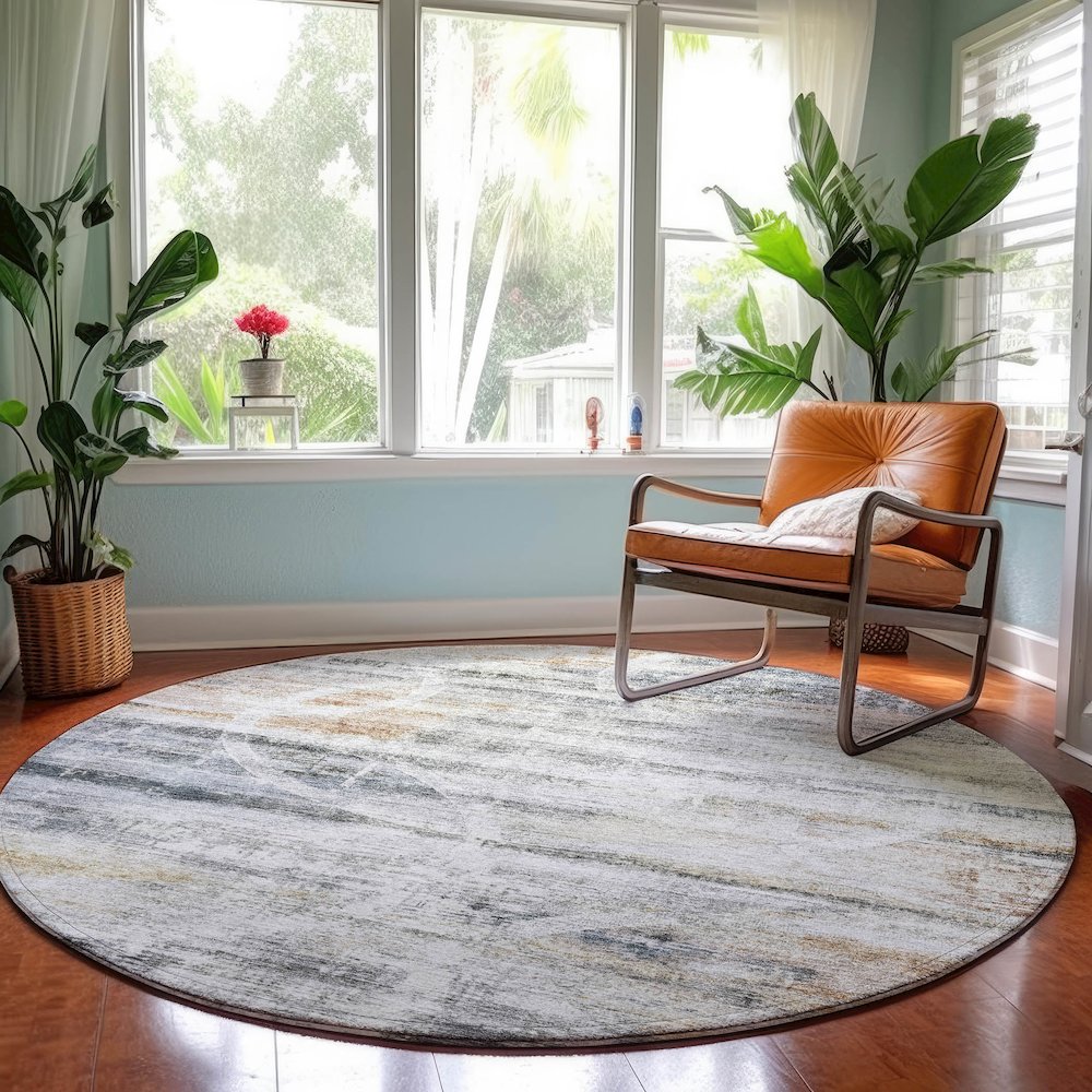 Machine Washable Indoor/Outdoor Neo Silver 8' x 8' Round Rug. Picture 5