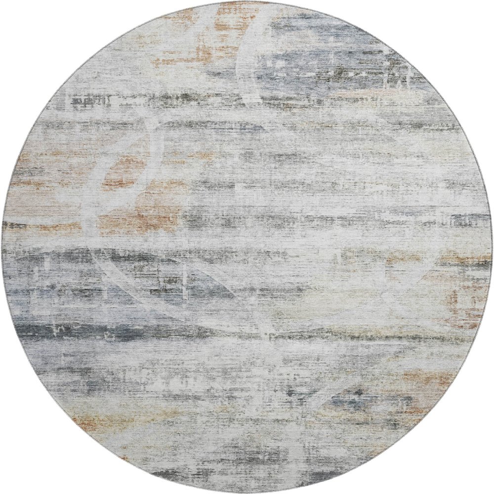 Machine Washable Indoor/Outdoor Neo Silver 8' x 8' Round Rug. Picture 1