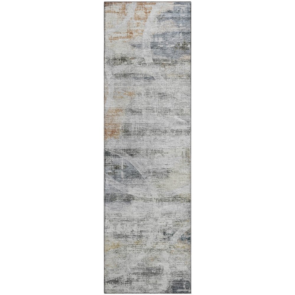 Machine Washable Indoor/Outdoor Neo Silver 2'3" x 7'6" Runner Rug. Picture 1