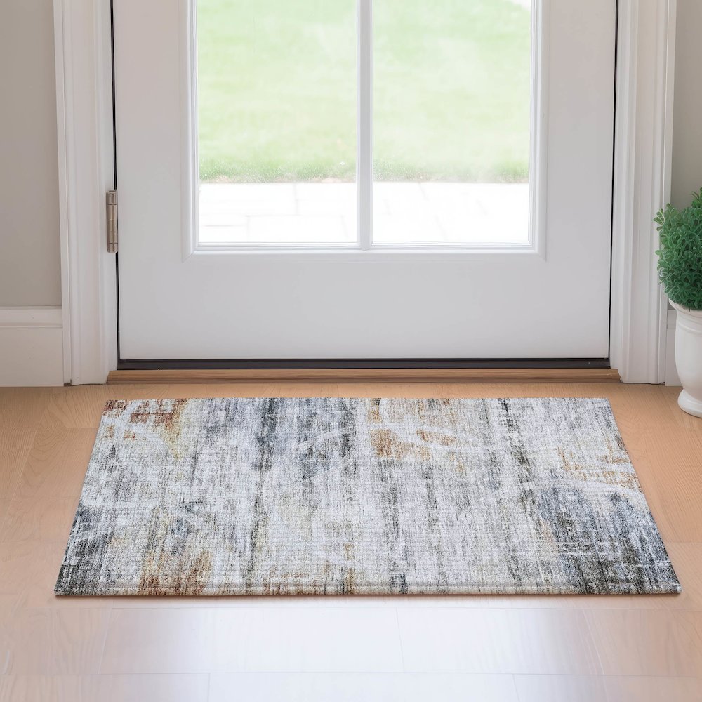 Machine Washable Indoor/Outdoor Neo Silver 1'8" x 2'6" Rug. Picture 5