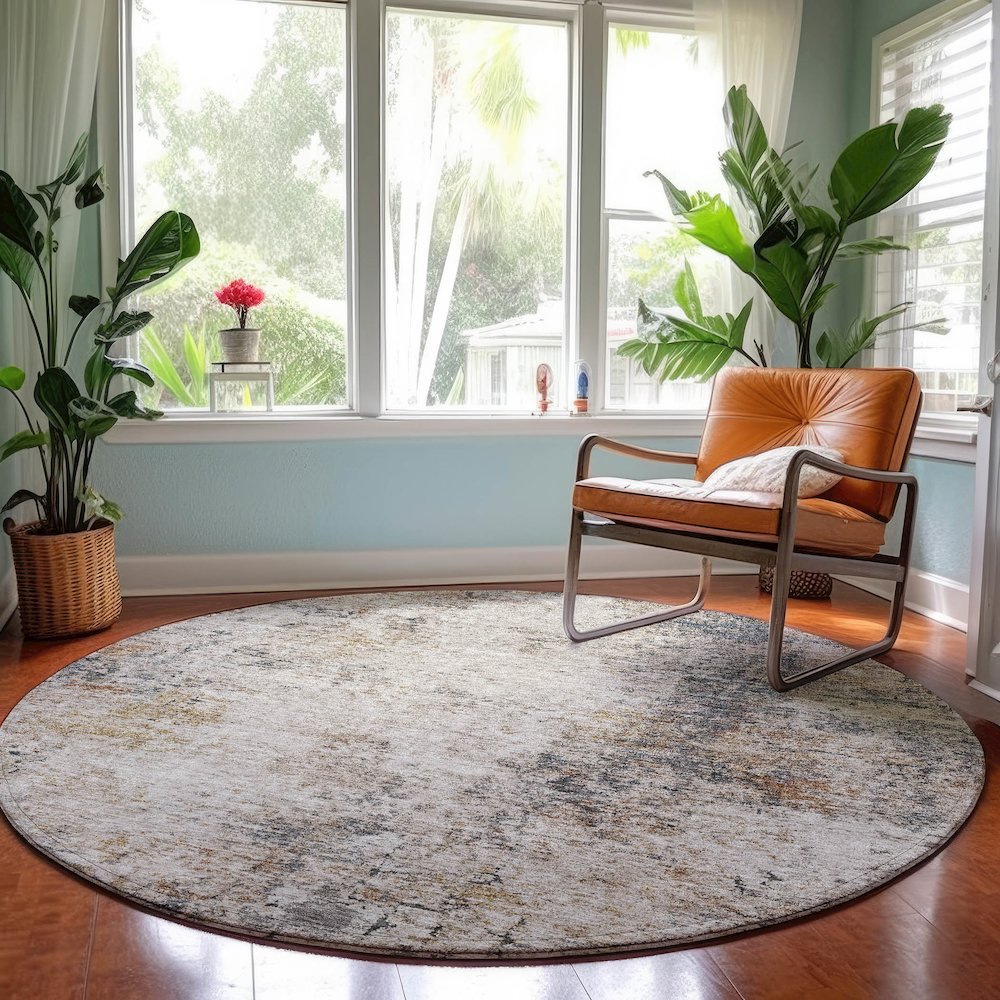 Machine Washable Indoor/Outdoor Neo Putty 8' x 8' Round Rug. Picture 5