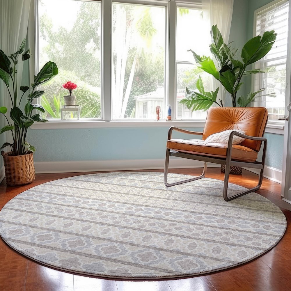 Machine Washable Indoor/Outdoor Neo Ivory 8' x 8' Round Rug. Picture 5